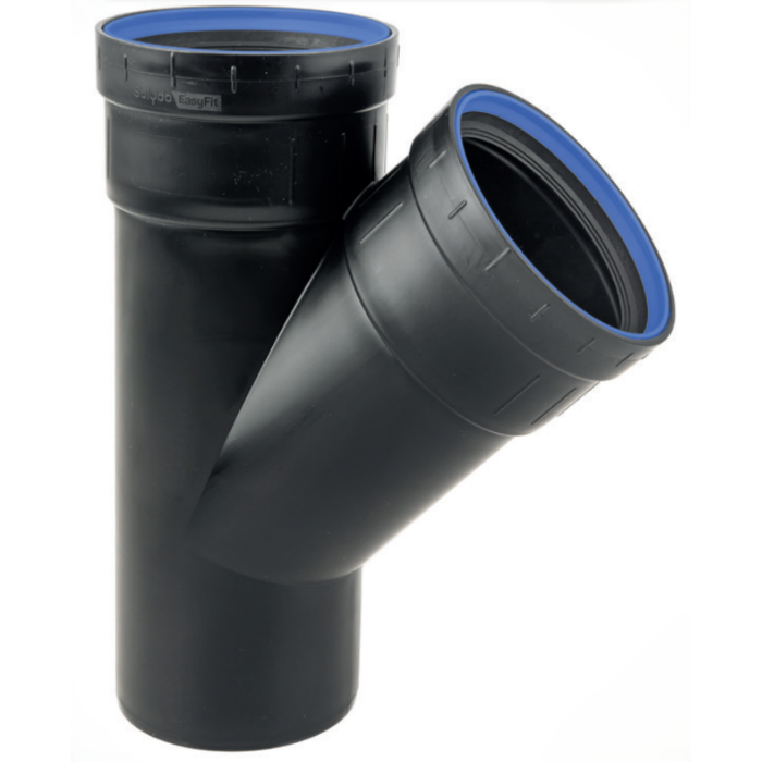 PP t-stuk zwart 2 x manchet / spie 75 mm x 50 mm 45°