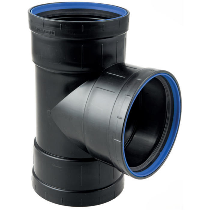 PP t-stuk zwart 3 x manchet 90 mm x 90 mm 90° stromend