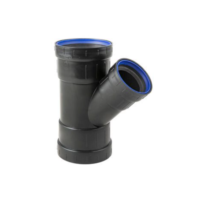 PP t-stuk zwart 3 x manchet 75 mm x 40 mm 45°
