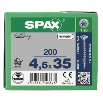 Spax spaanplaatschroeven T20 verzinkt 4.5 mm voldraad